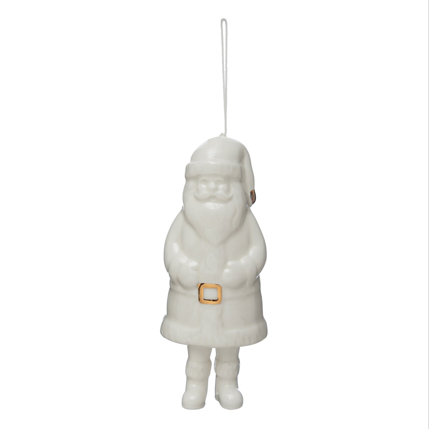 Stoneware Santa Bell with Gold Electroplating, White