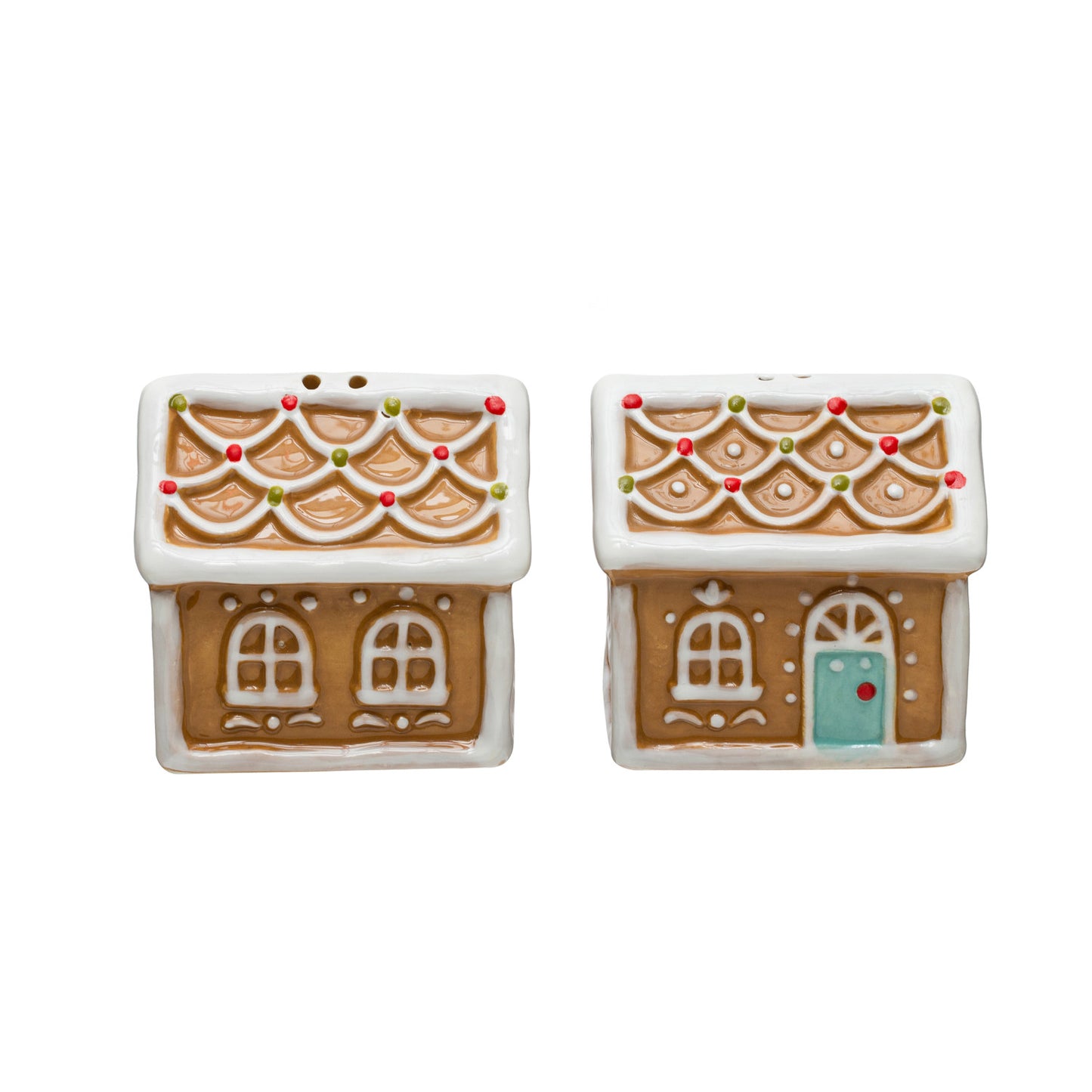 2-1/4"H Ceramic Gingerbread House Salt & Pepper Shakers, Multi Color, Set of 2
