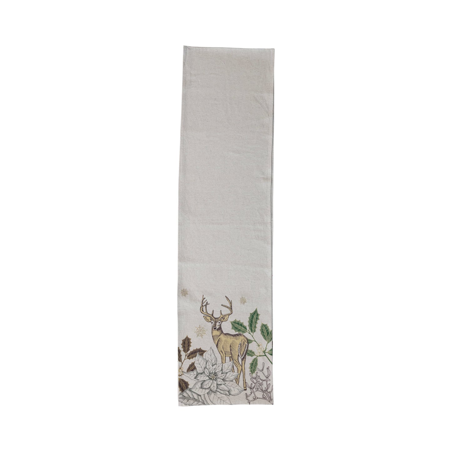 Cotton & Linen Printed Table Runner w/ Metallic Gold Thread Embroidery ©