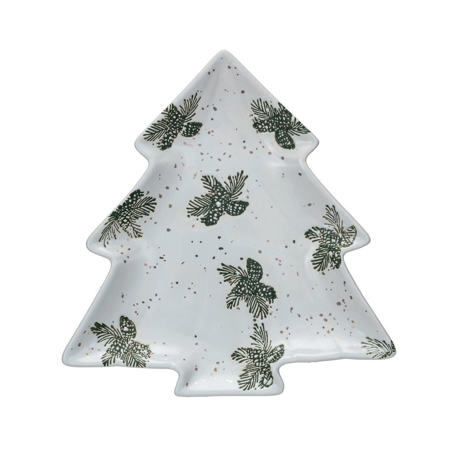 Stoneware Tree Shaped Plate w/ Gold Electroplating, White