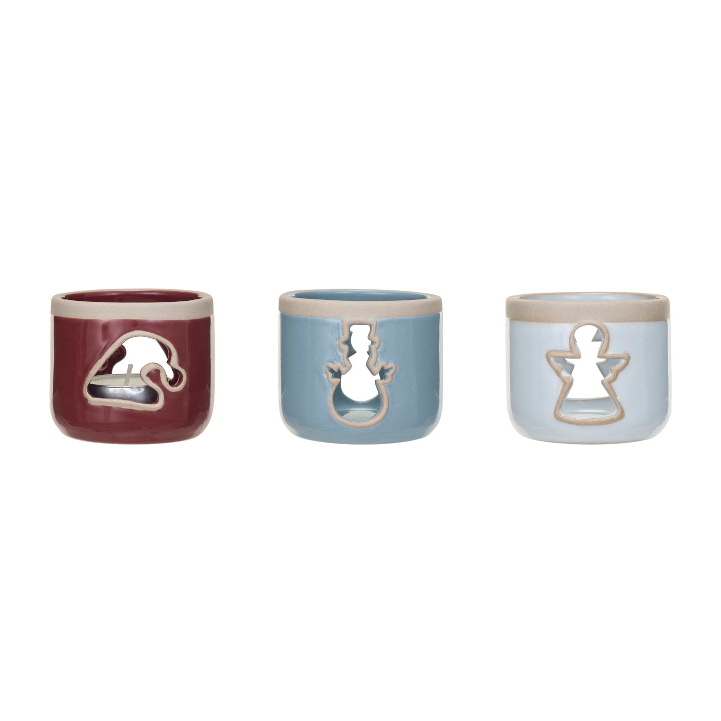 Stoneware Tealight Holder w/ Cut-Out, 3 Colors, 3 Styles (Each One Will Vary)