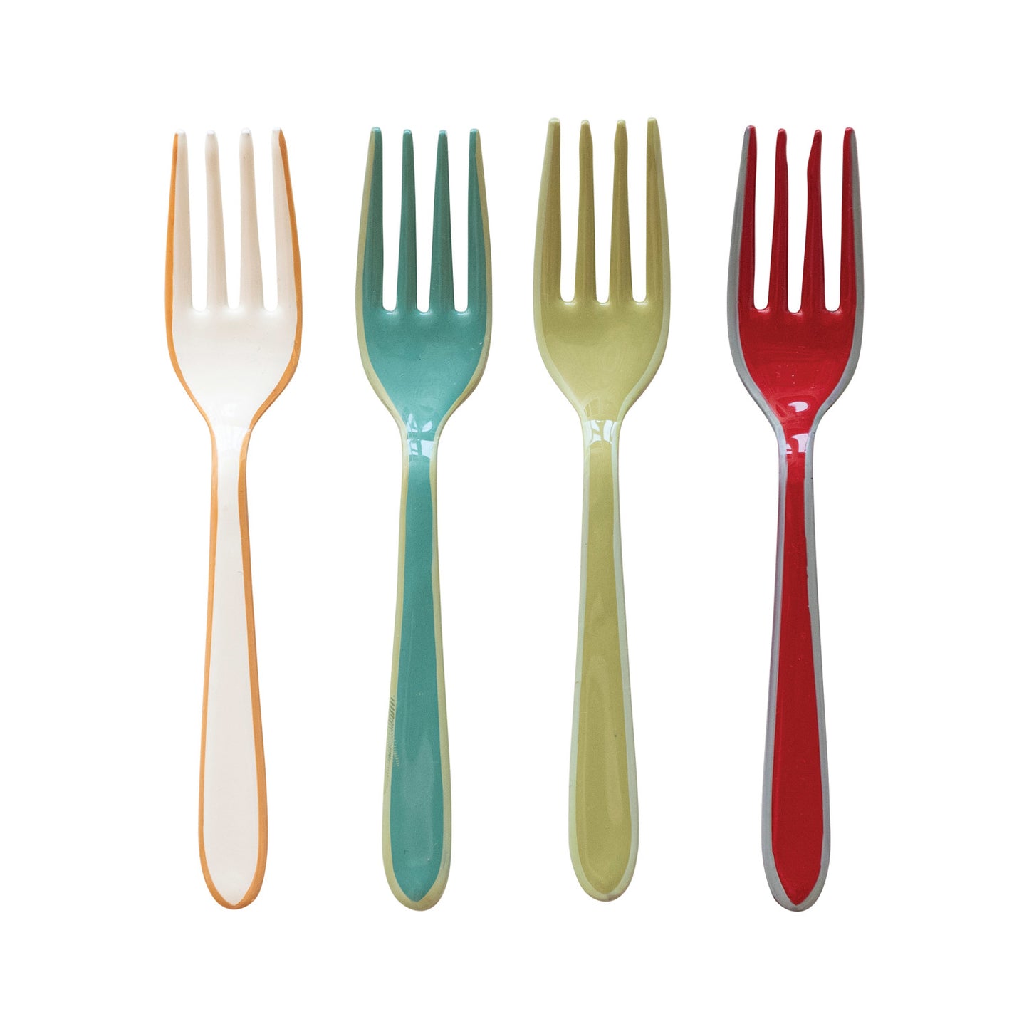Enameled Stainless Steel Forks w/ Colored Edge, 4 Colors, Set of 4