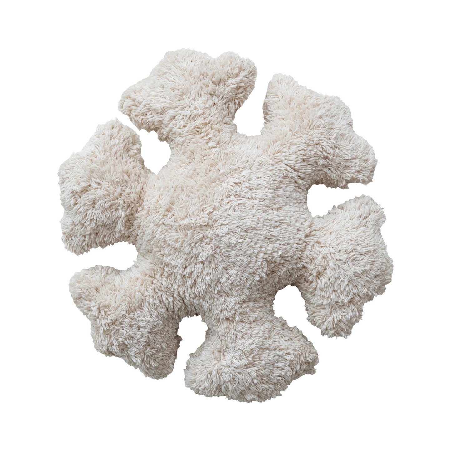 15" Round x 4"H Cotton Tufted Snowflake Shaped Pillow, Natural