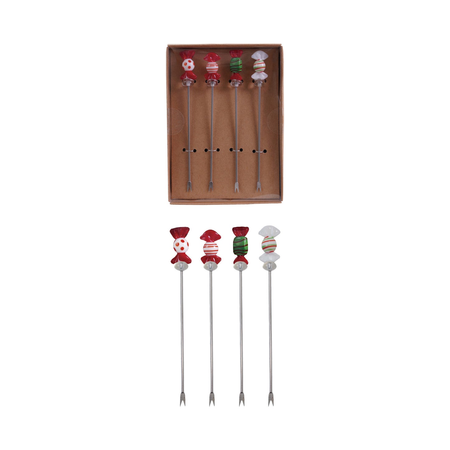 Appetizer Picks with Hand-Blown Glass Candies, Boxed Set of 4
