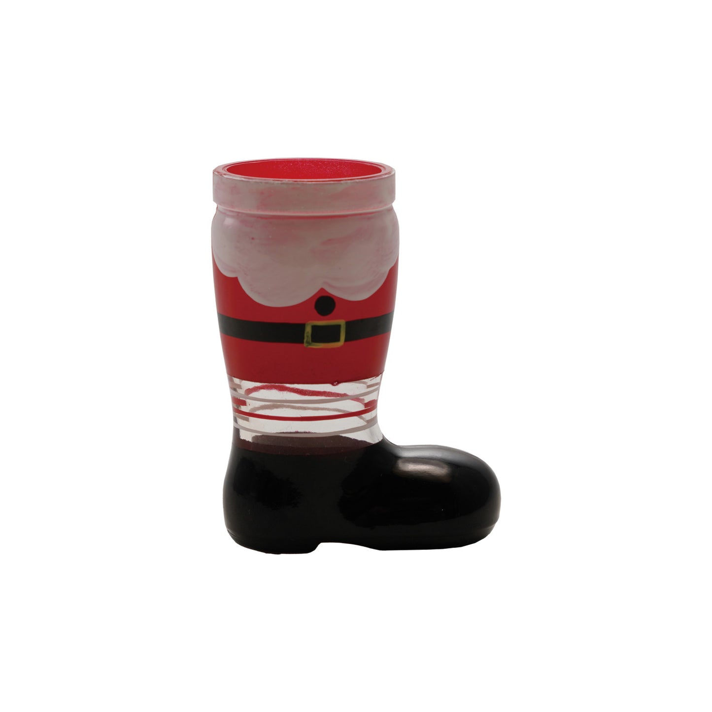 2 oz. Hand-Painted Santa Boot Shaped Shot Glass, Red, Black & White
