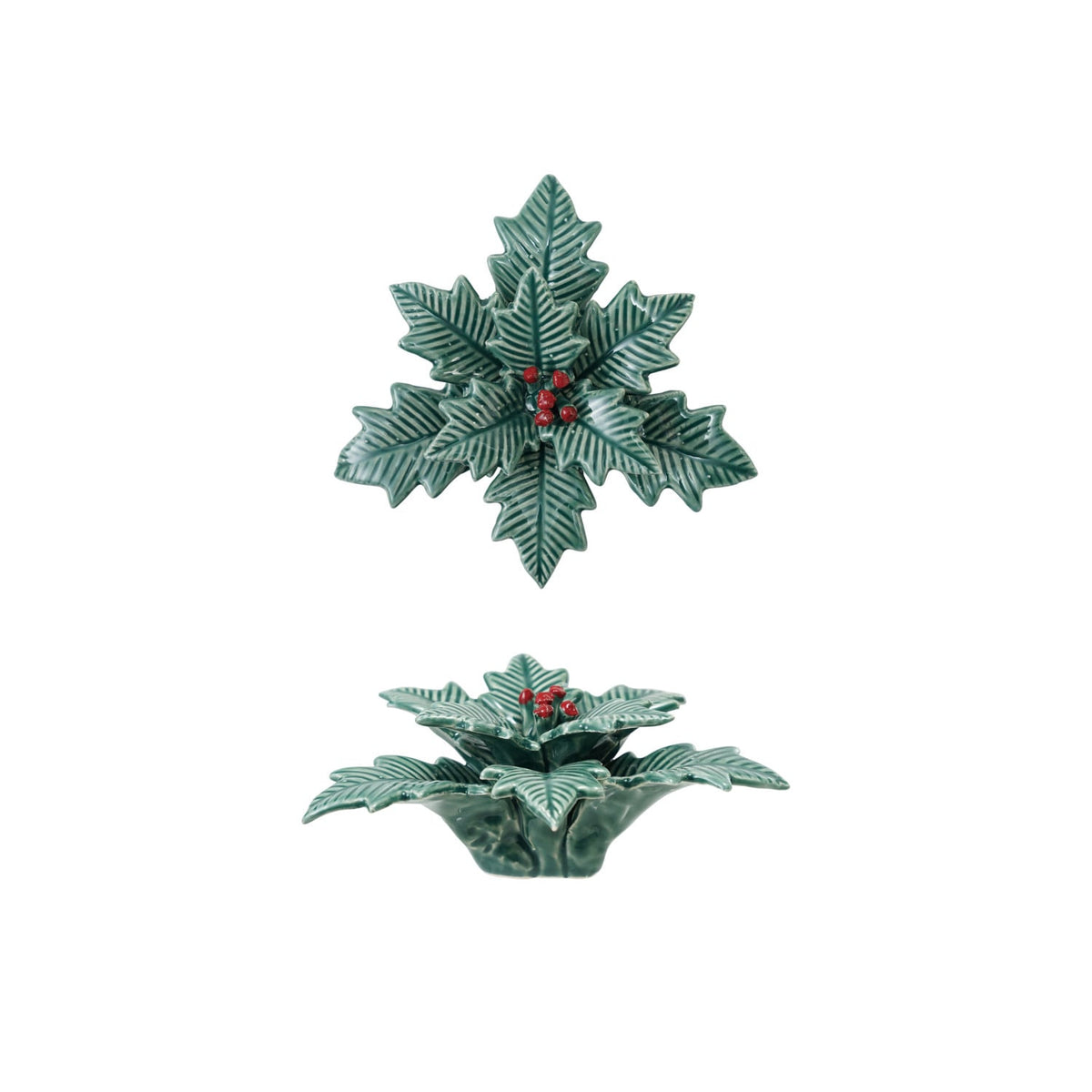 Ceramic Holly Leaves & Berries Decor, Green & Red (Each One Will Vary)