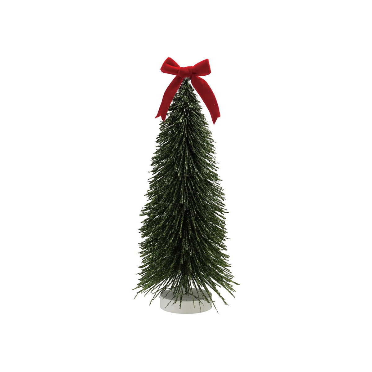 Plastic Bottle Brush Tree with Glitter, Velvet Bow & MDF Base