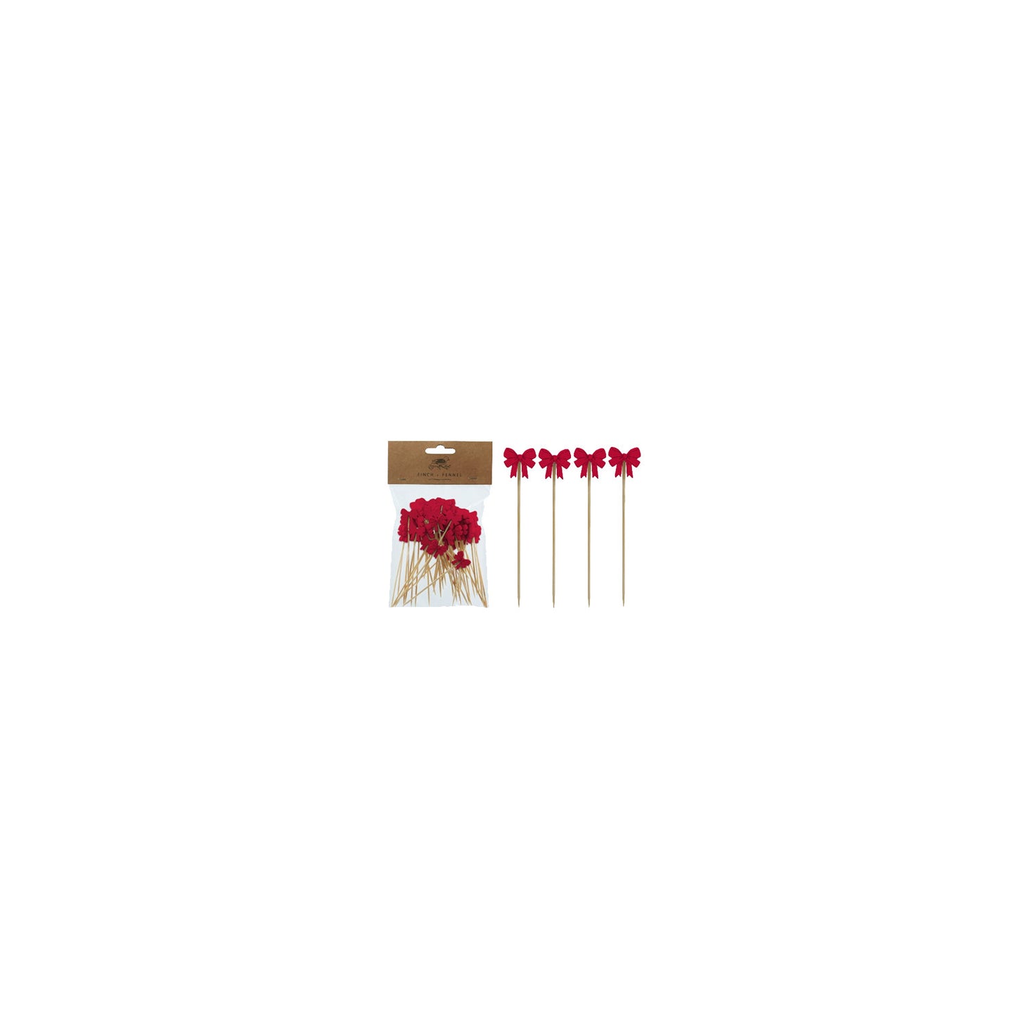 Bamboo Single Use Picks w/ Bow Shaped Handles, Natural & Red, Set of 50