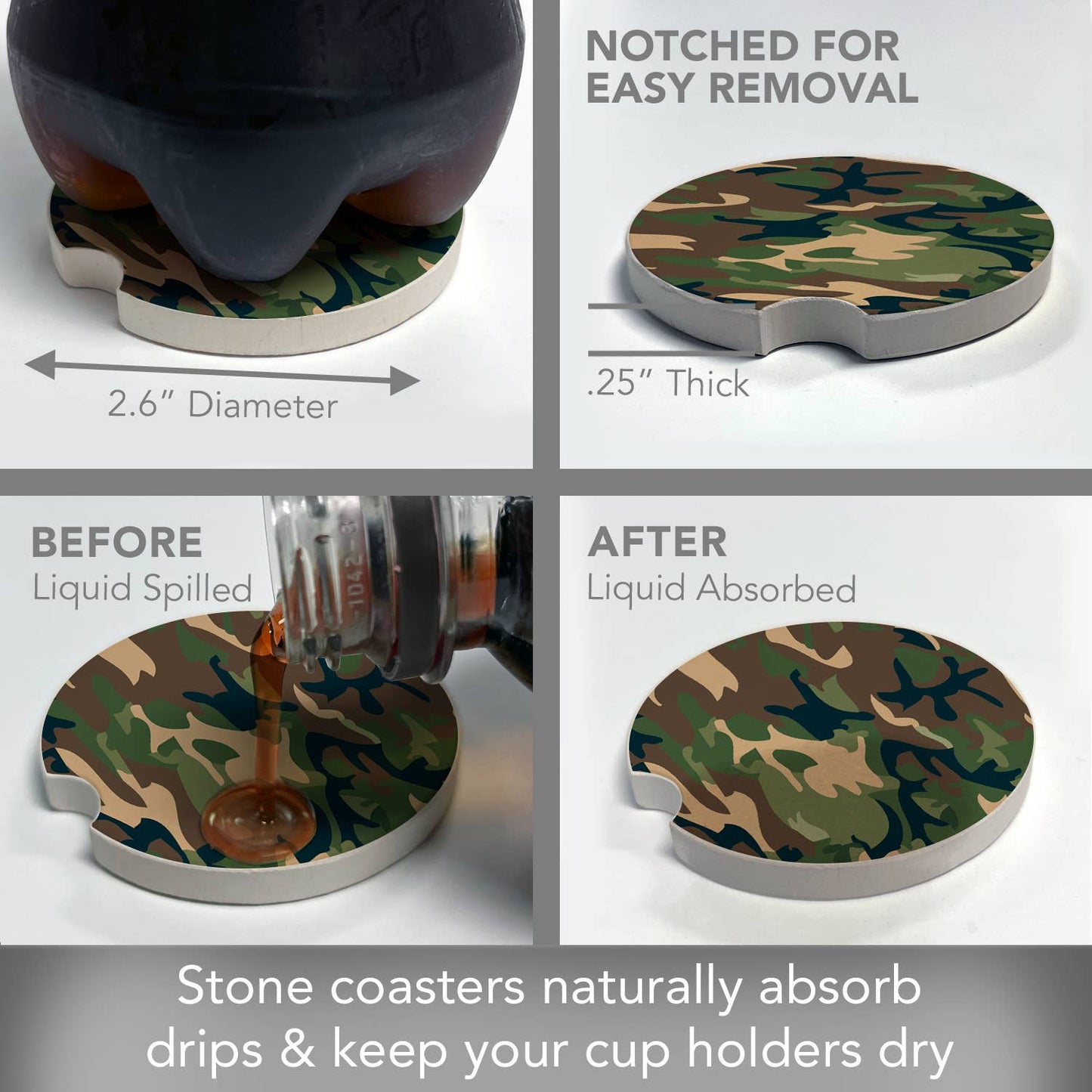 Camouflage Absorbent Stone Car Coaster 1 Pk