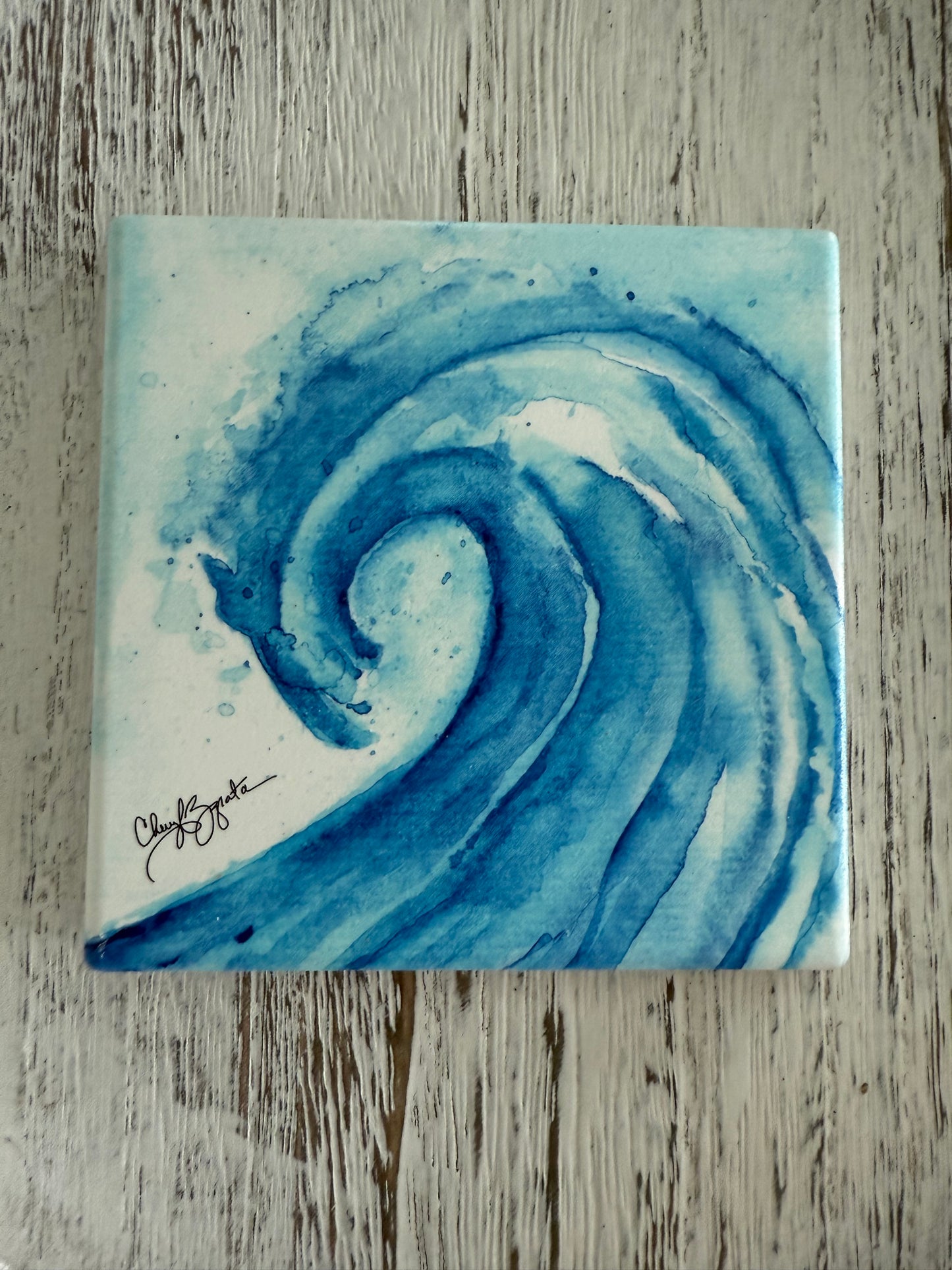 Wave Square Ceramic Coaster by Cheryl Zapata Art