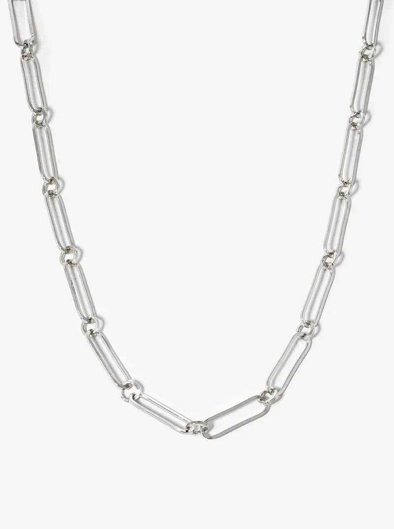White Gold Dipped 20mm Flat Link Chain Necklace: Rhodium