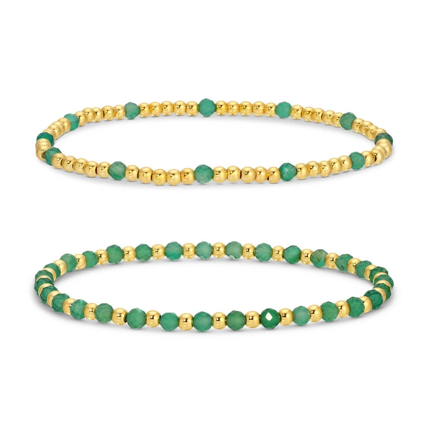 Sage: Set/2, 3Mm Bead And Stone Stretch Bracelets