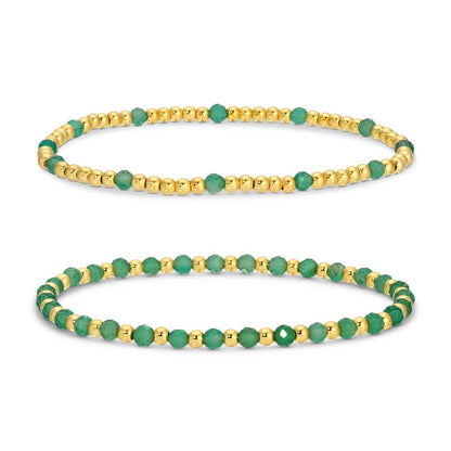 Sage: Set/2, 3Mm Bead And Stone Stretch Bracelets