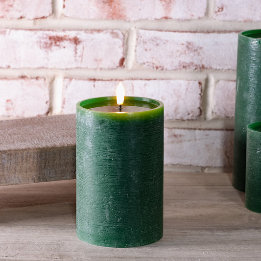6" GREEN WIDE LED PILLAR CANDLE w/Timer