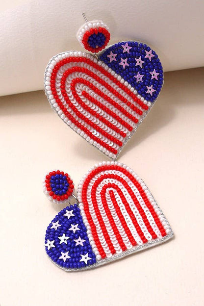 Seed Bead Heart Flag Earrings