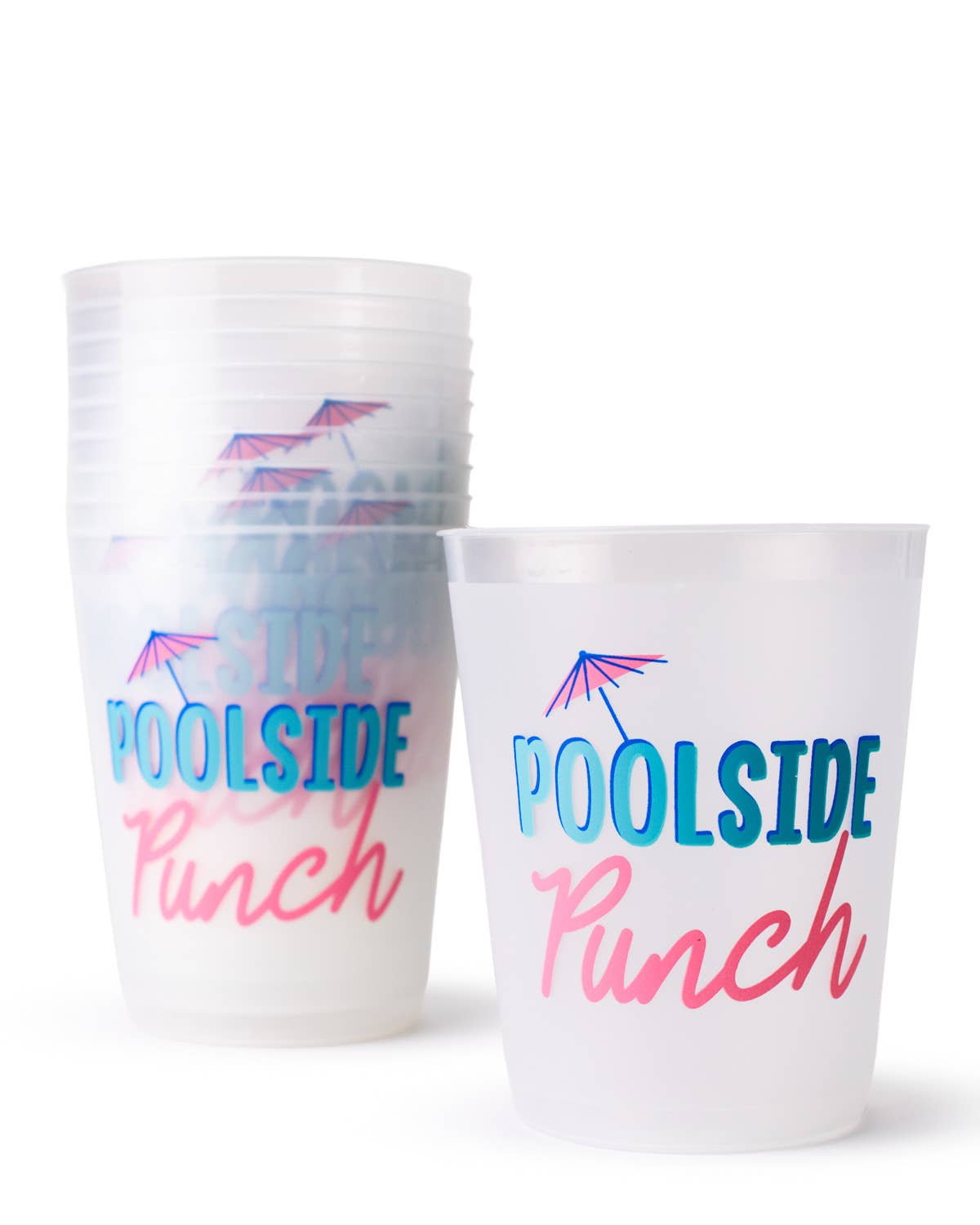 Poolside Punch Party Cups   Frosted/Pink/Blue   16oz Set of 10