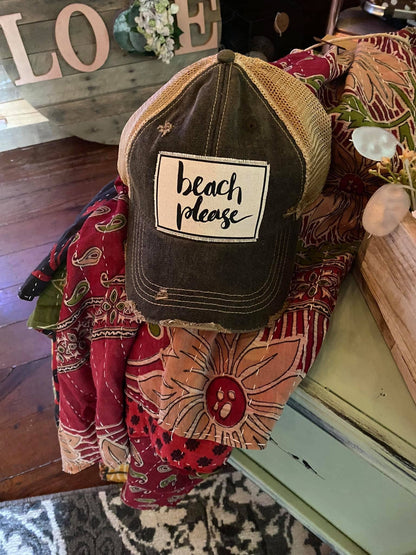 Beach Please Distressed Trucker Hat Baseball Cap