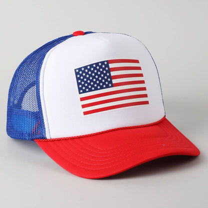 USA Flag High Quality Logo Print Foam Trucker Hat, ONE SIZE
