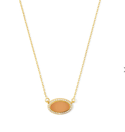 Enamel Oval w/Pave Border Necklace, Gold