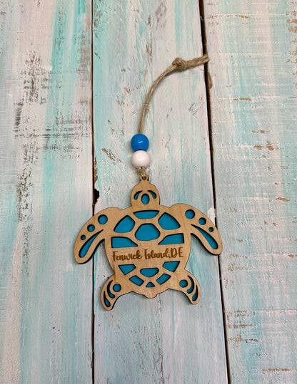 Beach Town Layered Wooden Sea Turtle Ornament