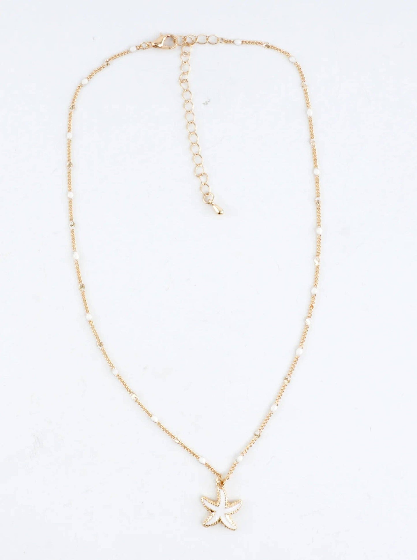 Starfish Enameled Pendant Necklace: White