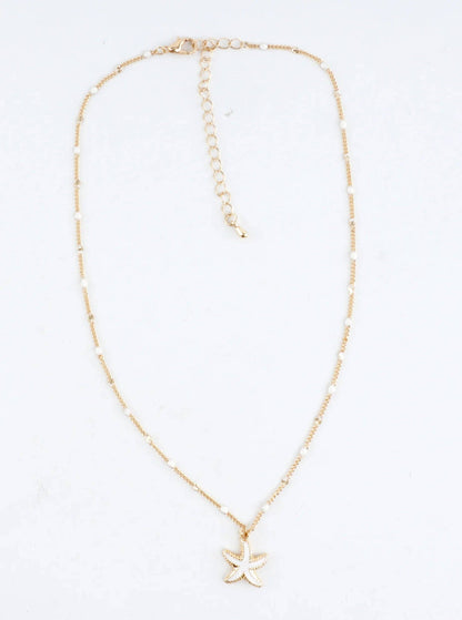 Starfish Enameled Pendant Necklace: White