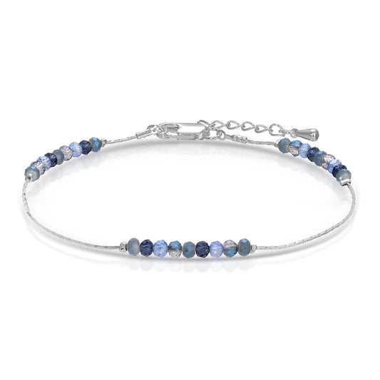 Classic Blue Mini Beaded Crystals w Silver Ankle Bracelet