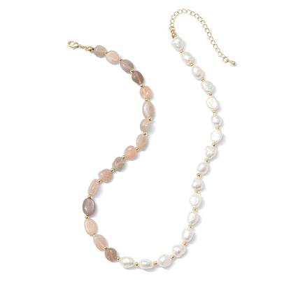Pearl & Stone Statement Necklace: Rose