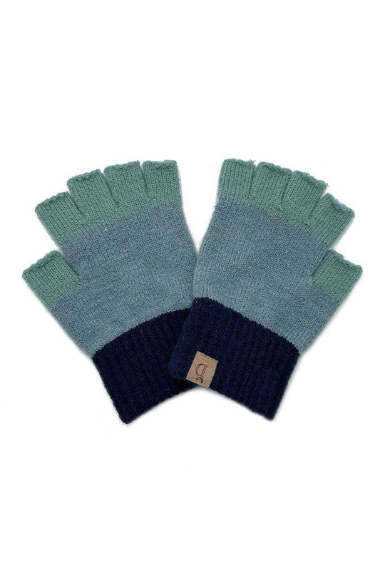 Blue Color Block Fingerless Winter Gloves