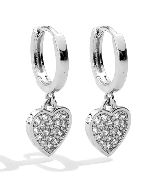 Small Silver Heart Pave Huggie Earrings