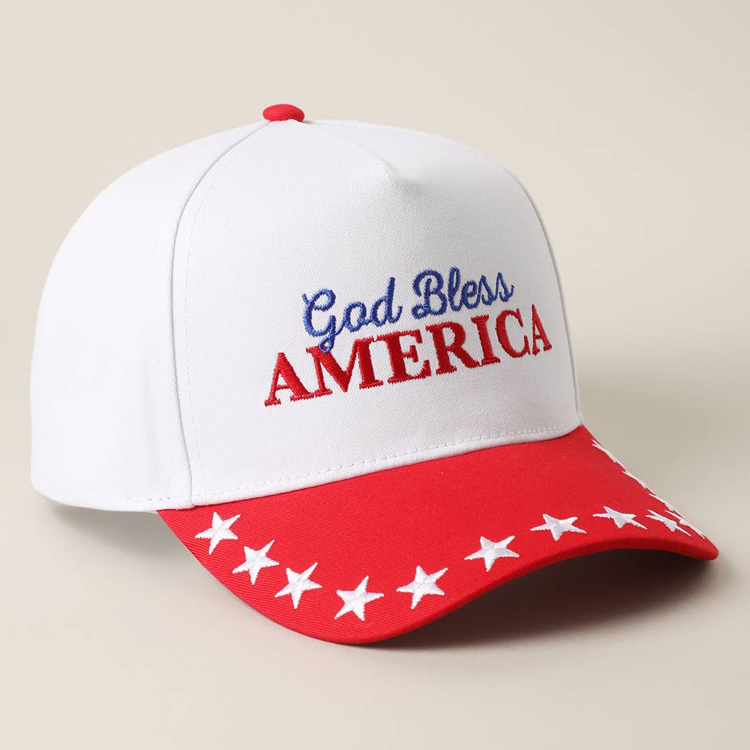 Red GOD BLESS AMERICA Embroidered Star Brim Trucker Hat