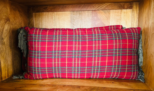 Red Plaid Cotton Lumbar Pillow