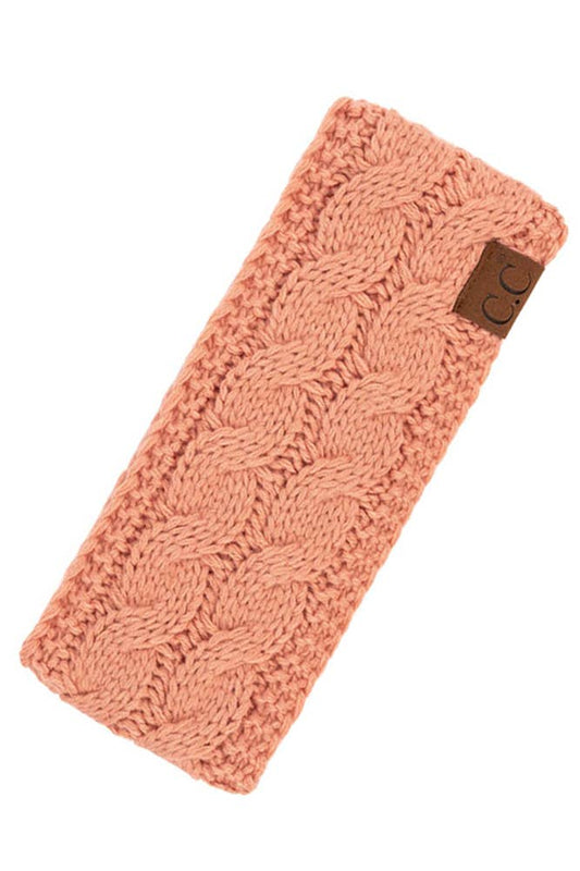 Salmon Pink Cable Knit Solid Headband