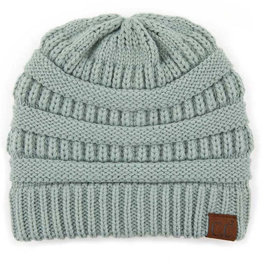 Pale Mint Cable Knit Classic Beanie Winter Hat