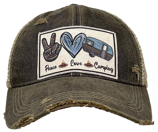 Peace Love Camping Distressed Trucker Hat Baseball Cap
