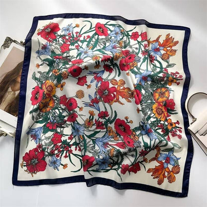 Off White Floral Silky Feel Bandana Scarf