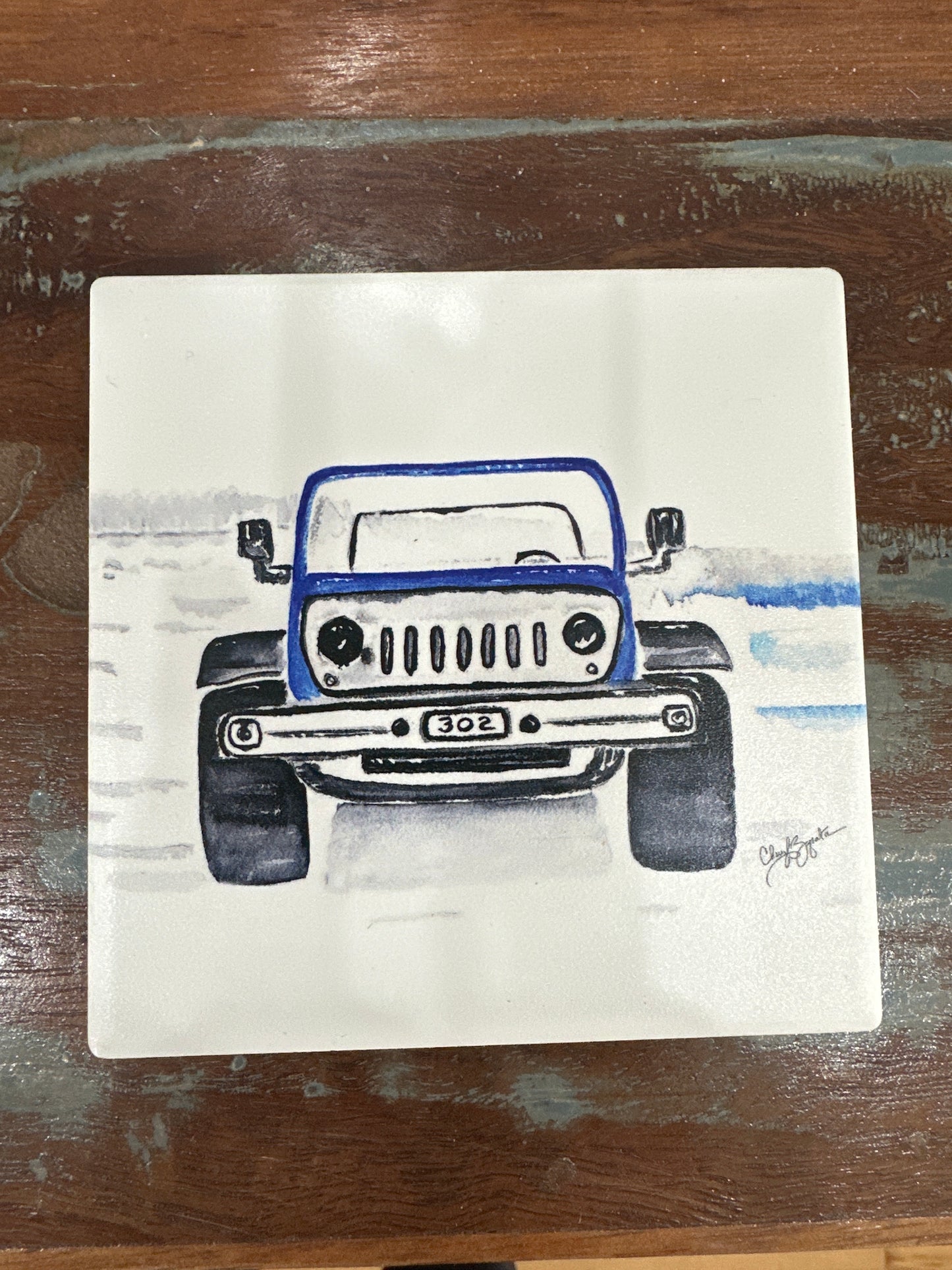 302 Jeep Square Ceramic Coaster by Cheryl Zapata Art