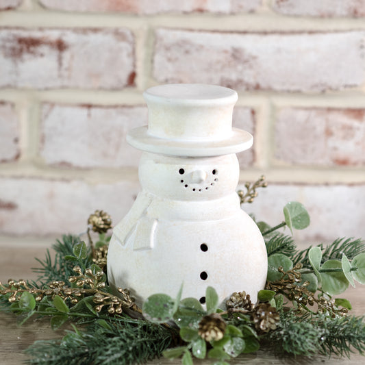 7"H WHITE TERRACOTTA SNOWMAN
