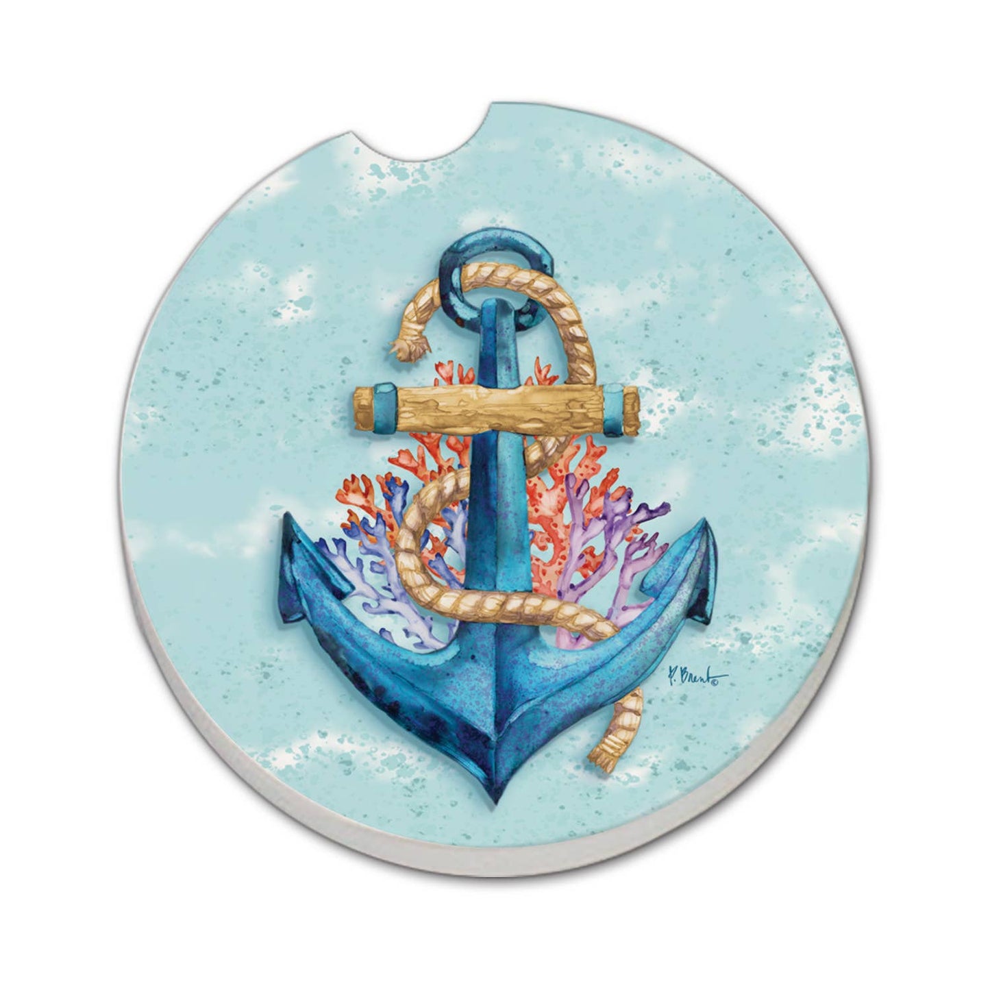"Submerged Anchor" Absorbent Stone Car Coaster 1pk