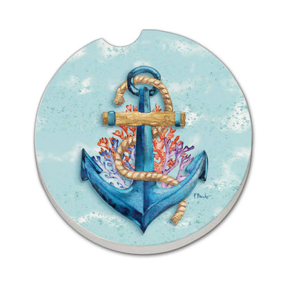 "Submerged Anchor" Absorbent Stone Car Coaster 1pk