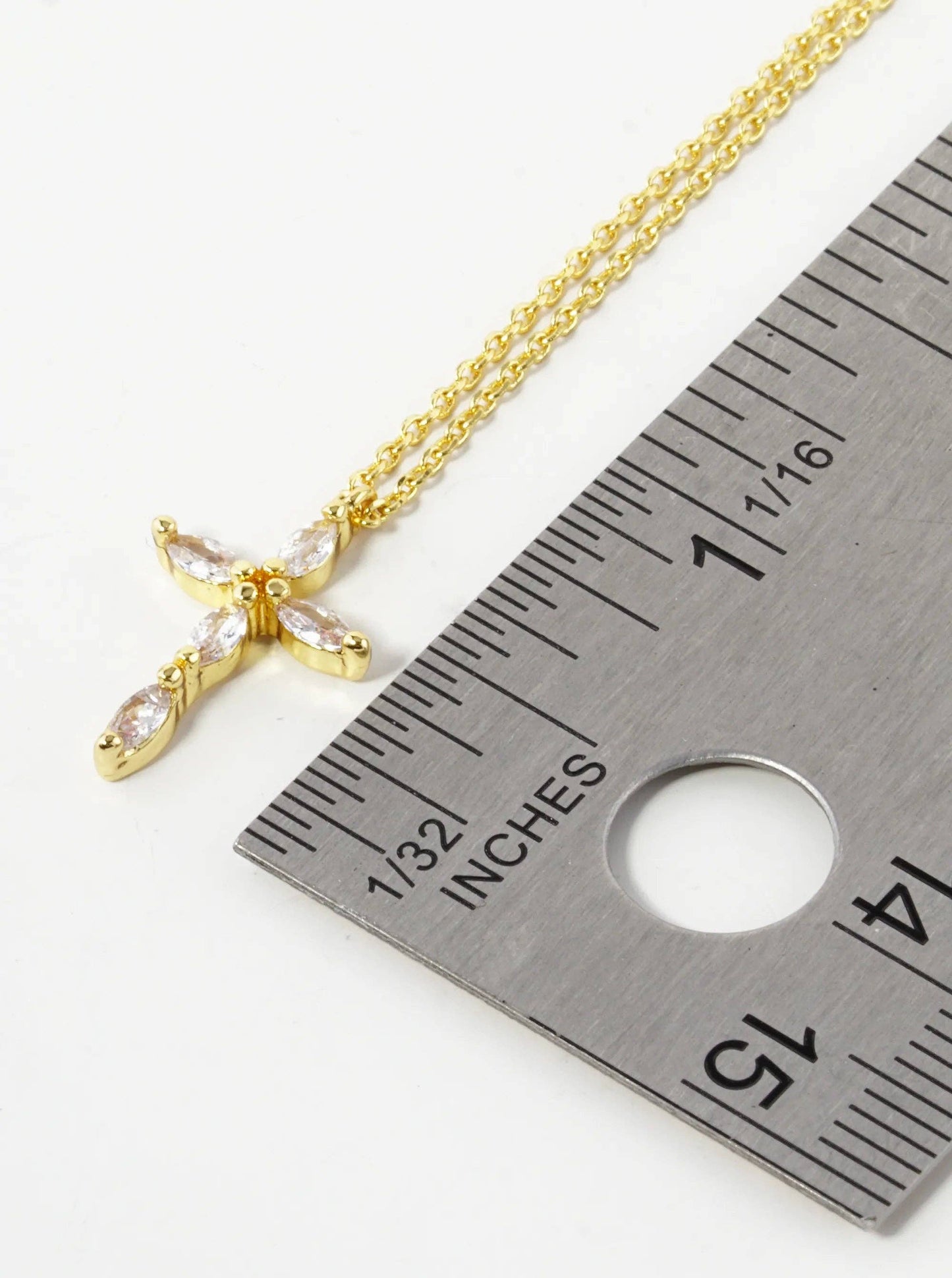18K Gold Dipped Marquise Cubic Zirconia Cross Necklace: Rhodium