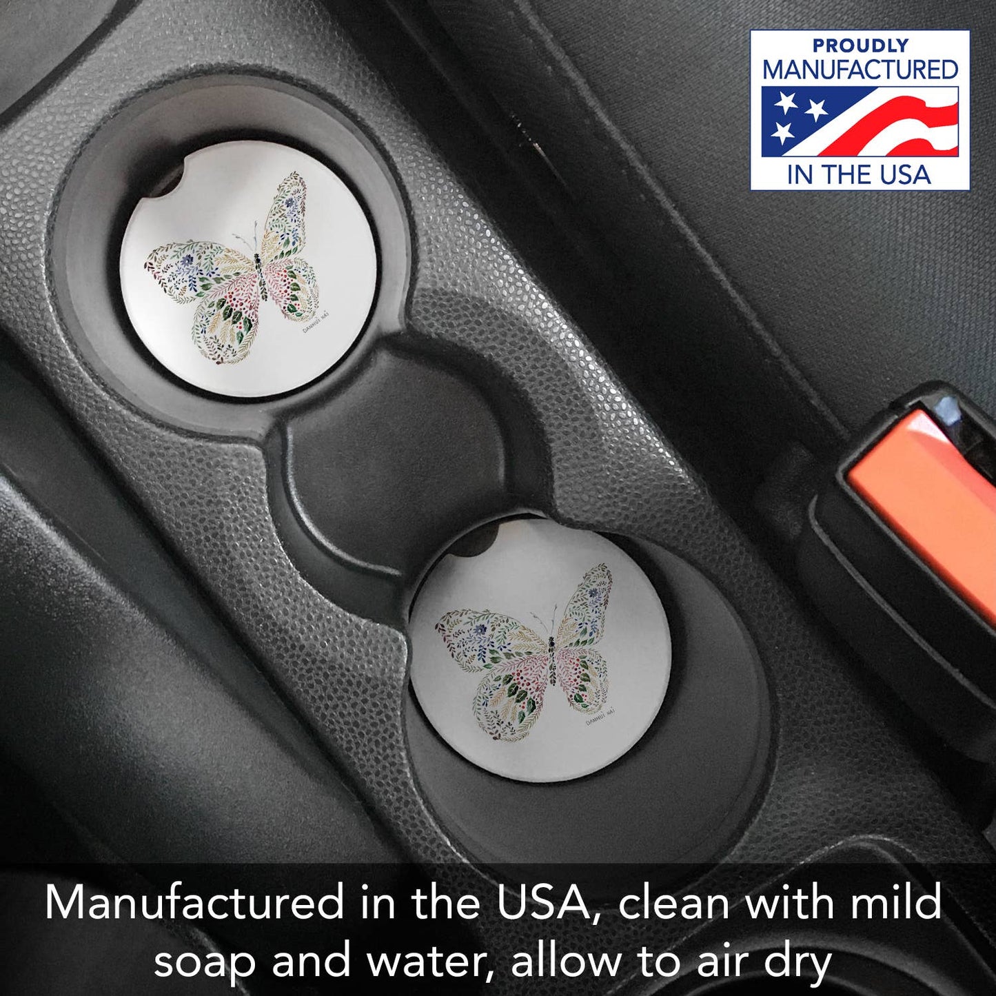 "Nature Butterfly" Absorbent Stone Car Coaster 1pk