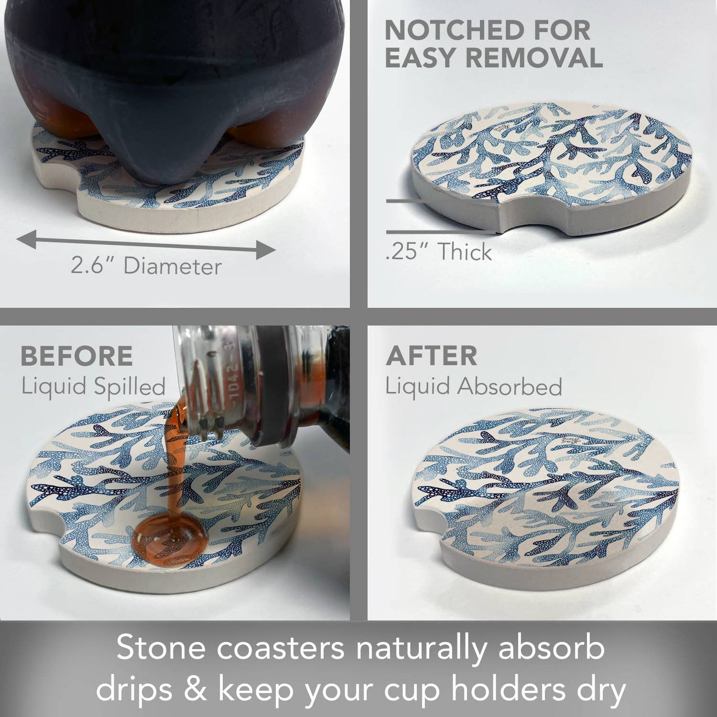 "Ocean Coral" Absorbent Stone Car Coaster 1pk