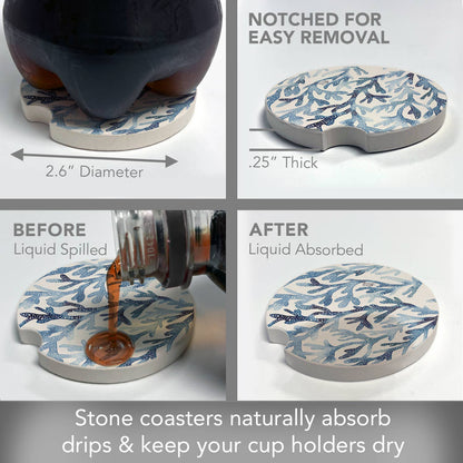 "Ocean Coral" Absorbent Stone Car Coaster 1pk