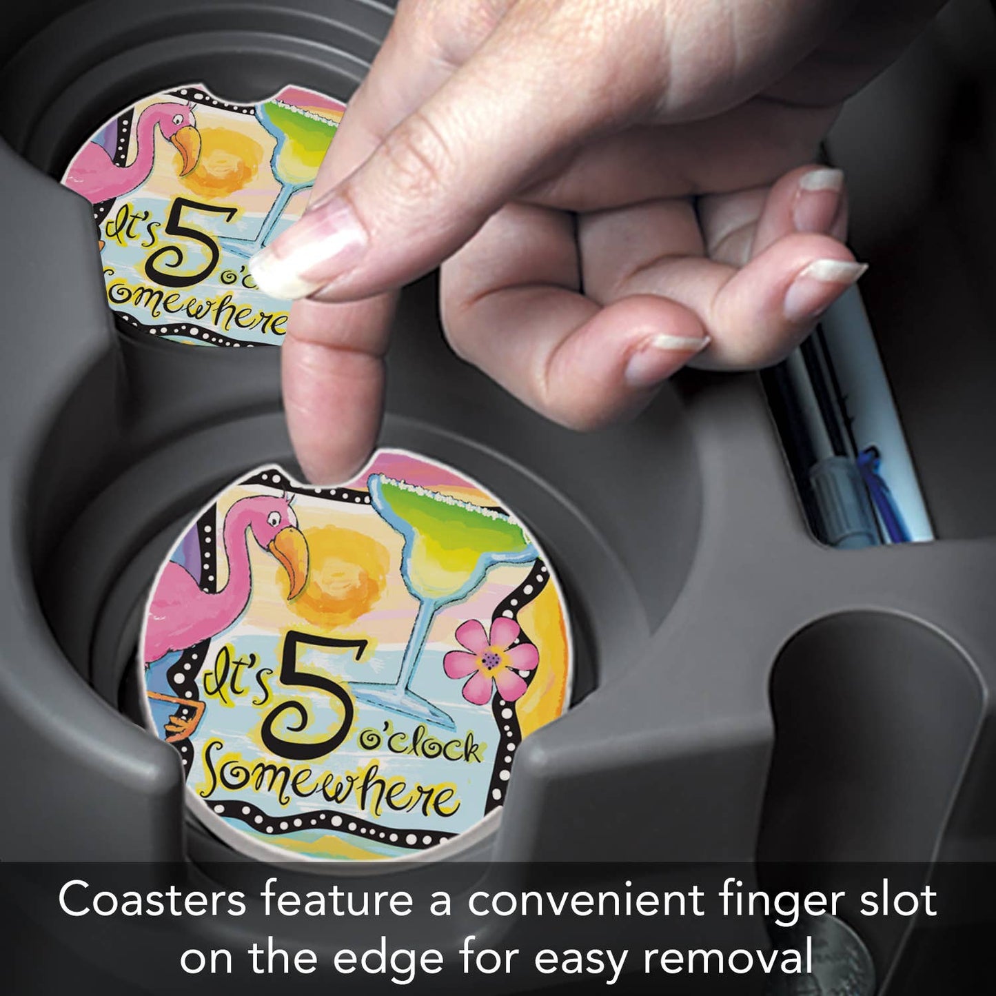 Five O'Clock Somewhere Absorbent Stone Car Coaster 1 Pk