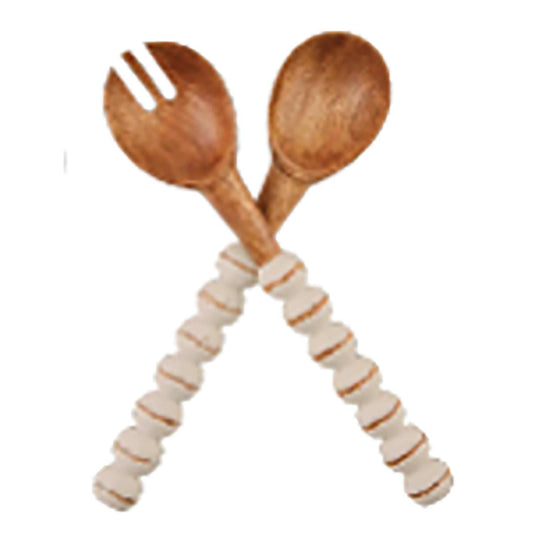 Wooden Salad Servers with Beaded Handles