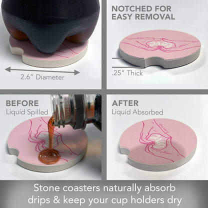 "Love Hands" Absorbent Stone Car Coaster 1pk