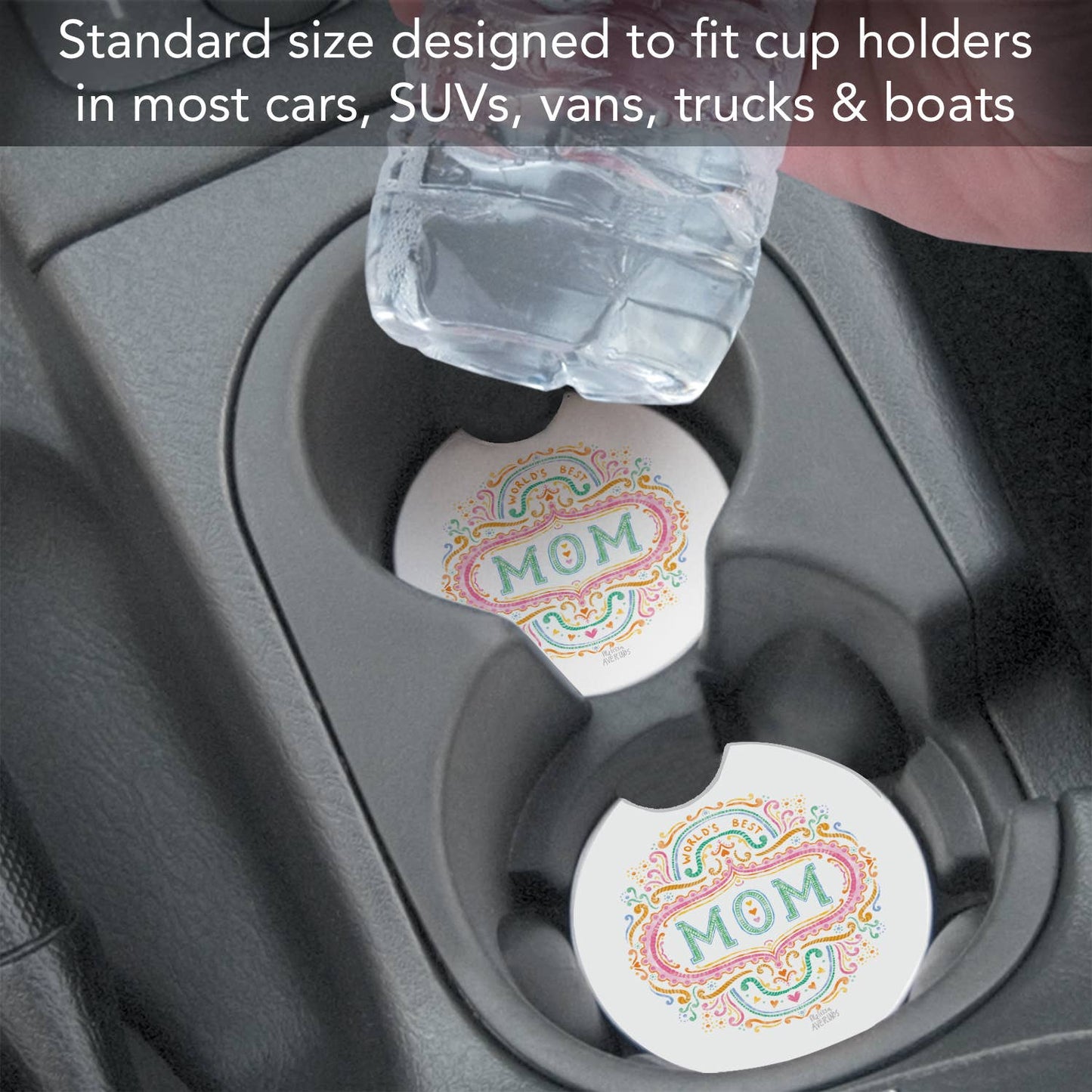 "Worlds Best Mom" Absorbent Stone Car Coaster 1pk