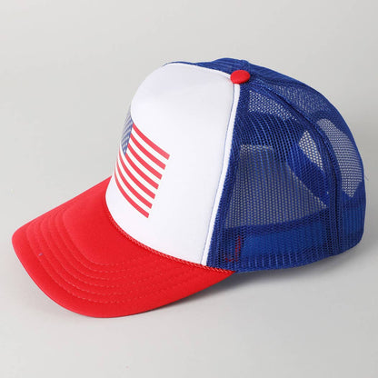 USA Flag High Quality Logo Print Foam Trucker Hat, ONE SIZE