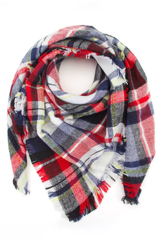 Navy Oversize Plaid Check Pattern Winter Scarf